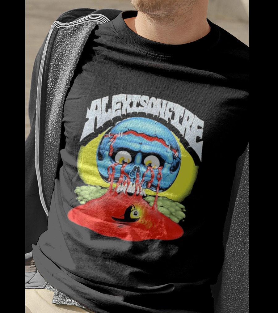 Alexisonfire Skull Island Creepy Blue Skull With Red Eyes And Boat T-Shirt