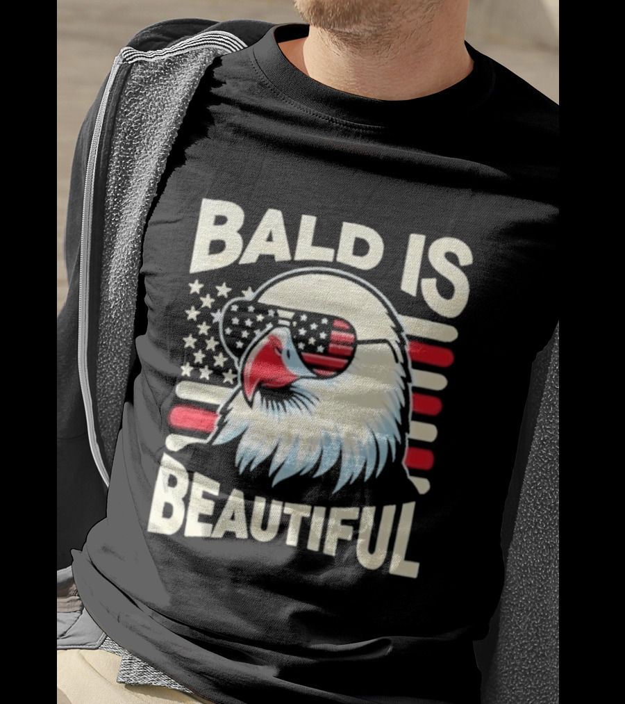 Bald Is Beautiful USA Patriotic Eagle Stars And Stripes T-Shirt