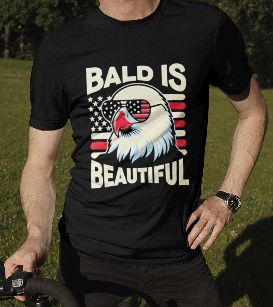 Bald Is Beautiful USA Patriotic Eagle Stars And Stripes T-Shirt