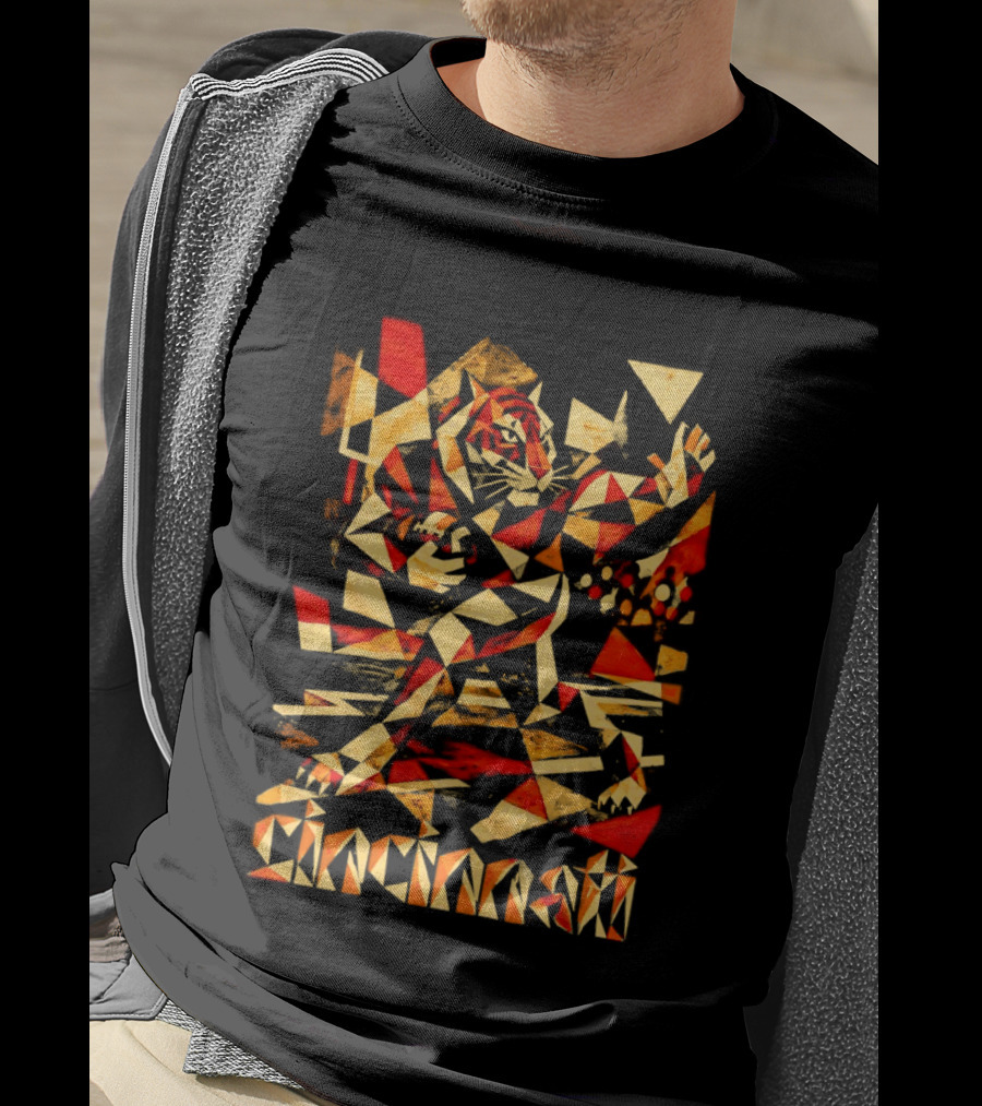 Cincinnati Bengals Tiger Geometric Football T-Shirt