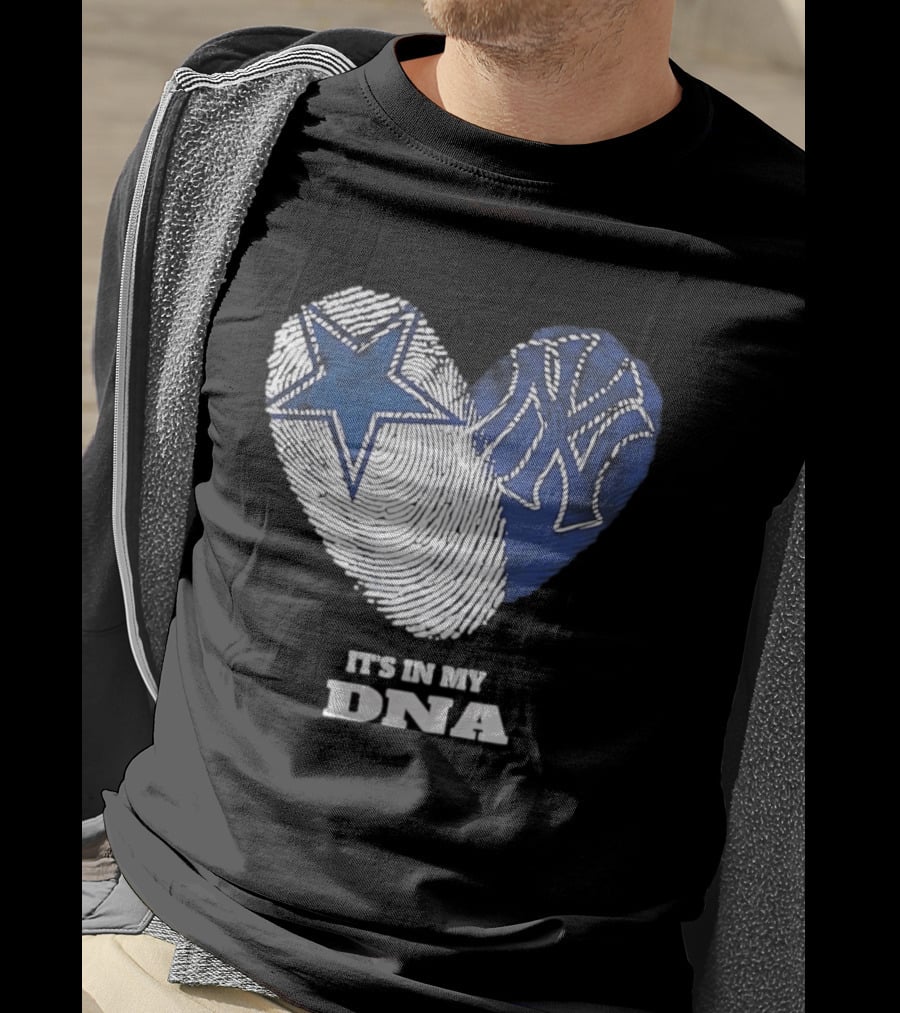 Dallas Cowboys New York Yankees It's In My DNA Fingerprint Heart T-Shirt