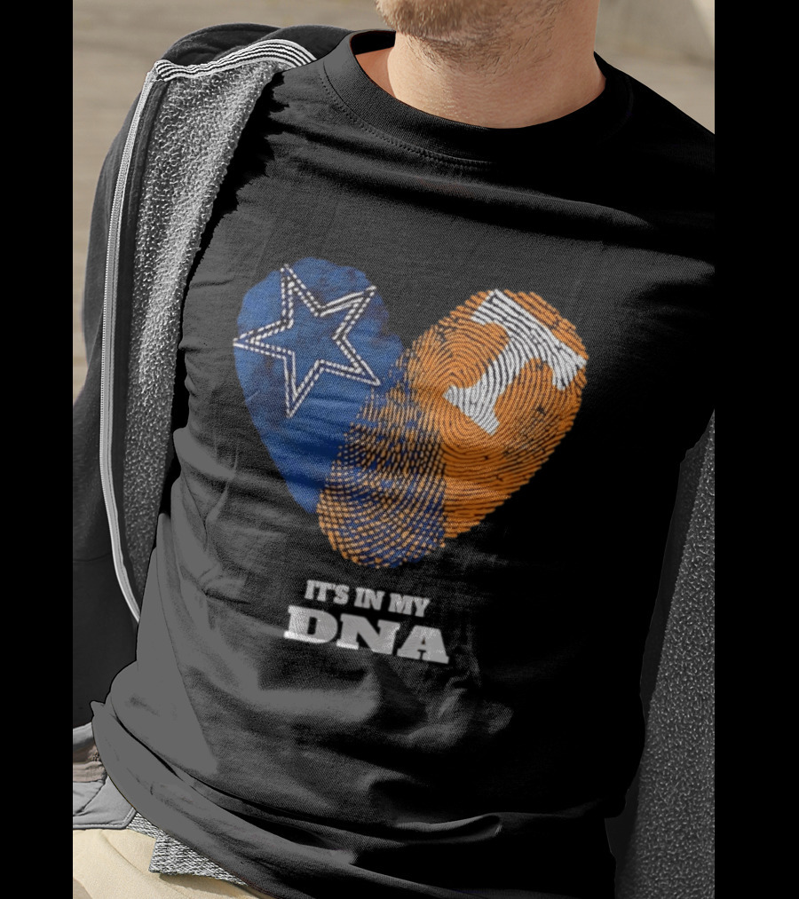 Dallas Cowboys Star And Tennessee Volunteers Orange Fingerprint Heart It's In My DNA T-Shirt