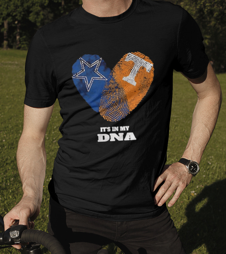 Dallas Cowboys Star And Tennessee Volunteers Orange Fingerprint Heart It's In My DNA T-Shirt