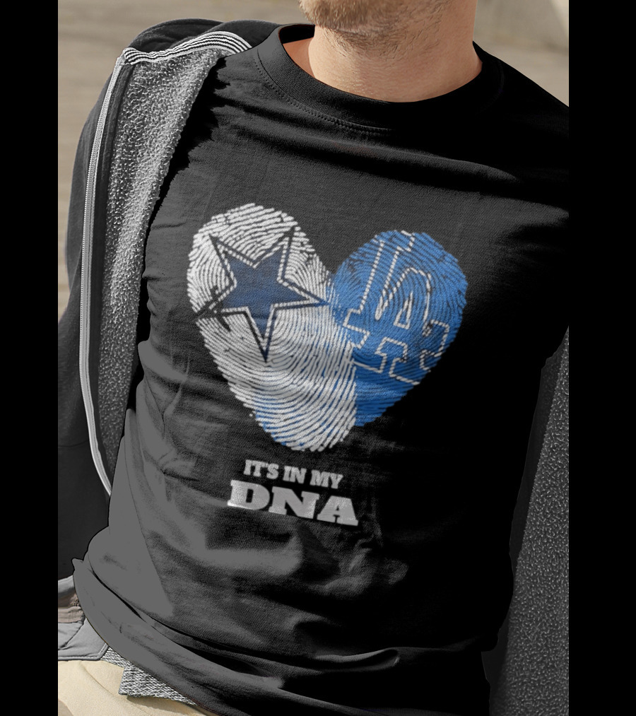 Dallas Cowboys Los Angeles Dodgers It's In My DNA Fingerprint Heart T-Shirt