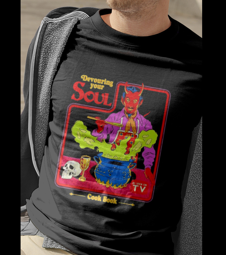 Devouring Your Soul Cook Book Steven Rhodes Retro Devil Cooking As Seen On TV Horror T-Shirt