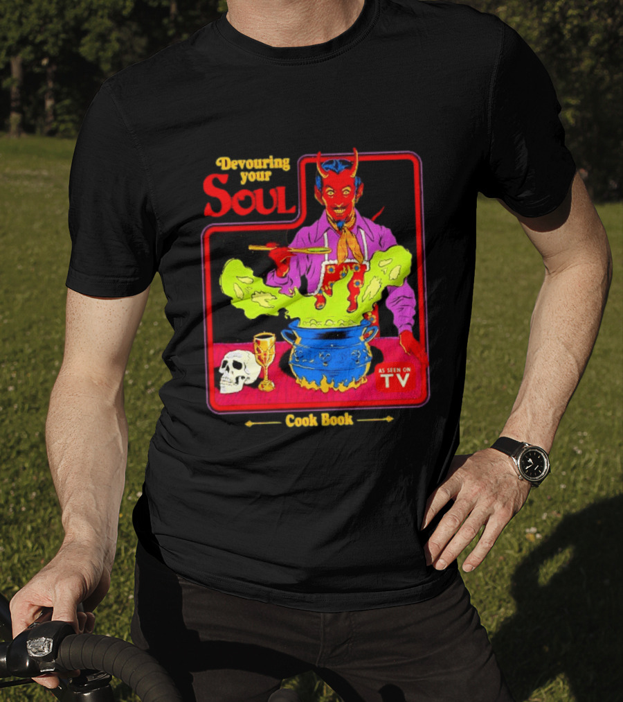 Devouring Your Soul Cook Book Steven Rhodes Retro Devil Cooking As Seen On TV Horror T-Shirt