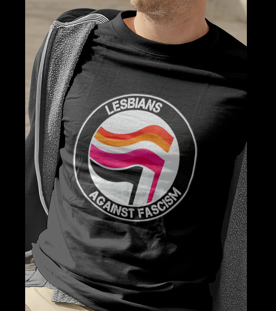 Lesbians Against Fascism Lesbian Flag Circle T-Shirt