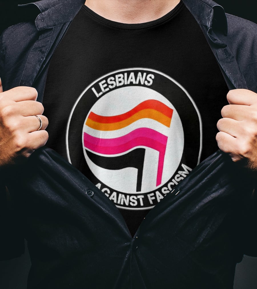 Lesbians Against Fascism Lesbian Flag Circle T-Shirt