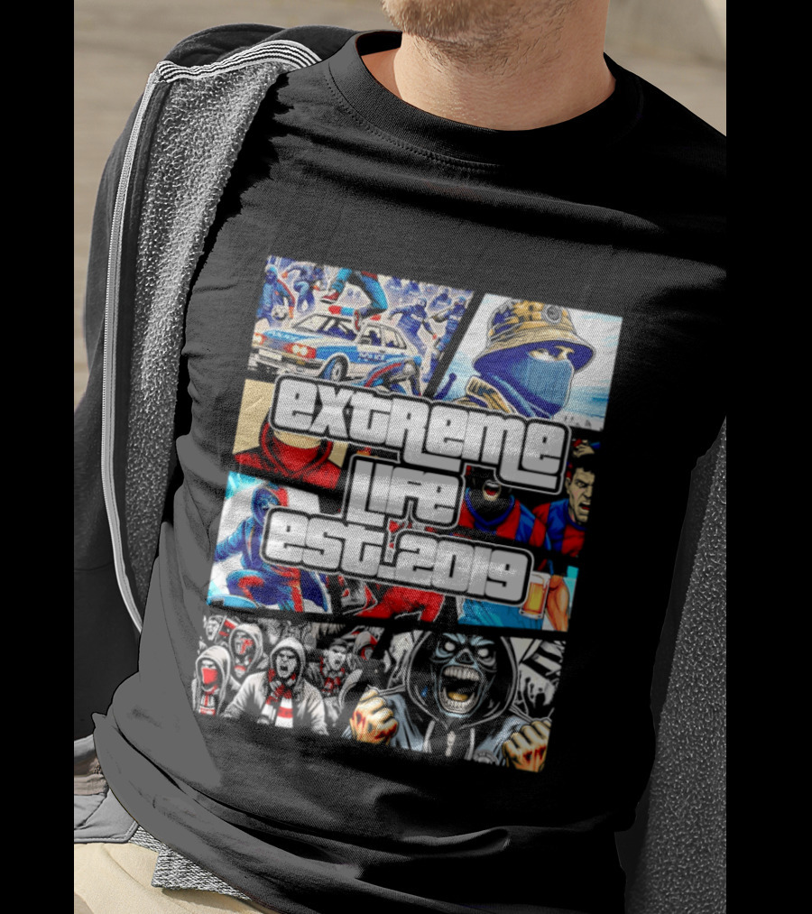 Extreme Life Est 2019 Football Hooligan Collage T-Shirt