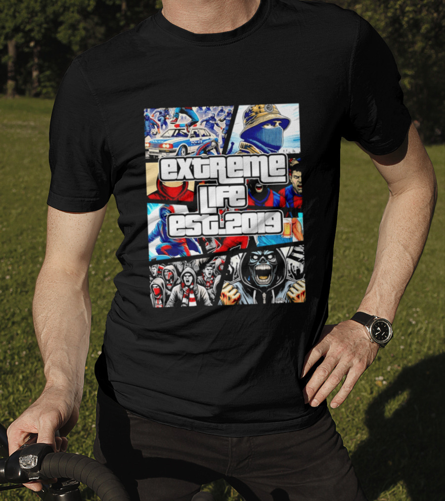 Extreme Life Est 2019 Football Hooligan Collage T-Shirt