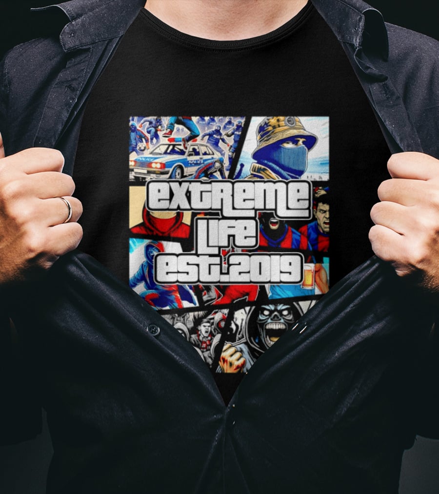 Extreme Life Est 2019 Football Hooligan Collage T-Shirt