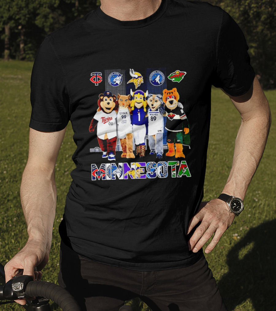 Minnesota Twins Lynx Vikings Timberwolves Wild Mascots Collage T-Shirt