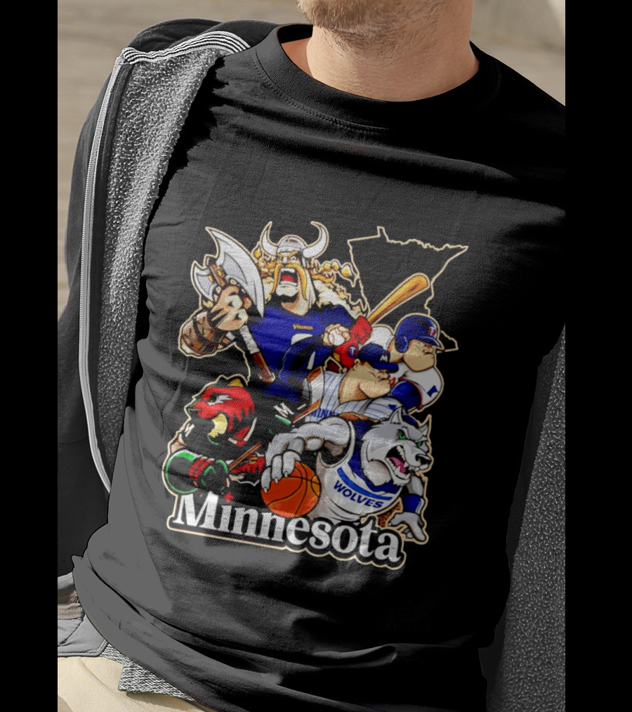 Minnesota Vikings Wild Twins Timberwolves Characters Collage T-Shirt