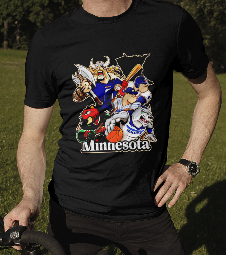 Minnesota Vikings Wild Twins Timberwolves Characters Collage T-Shirt