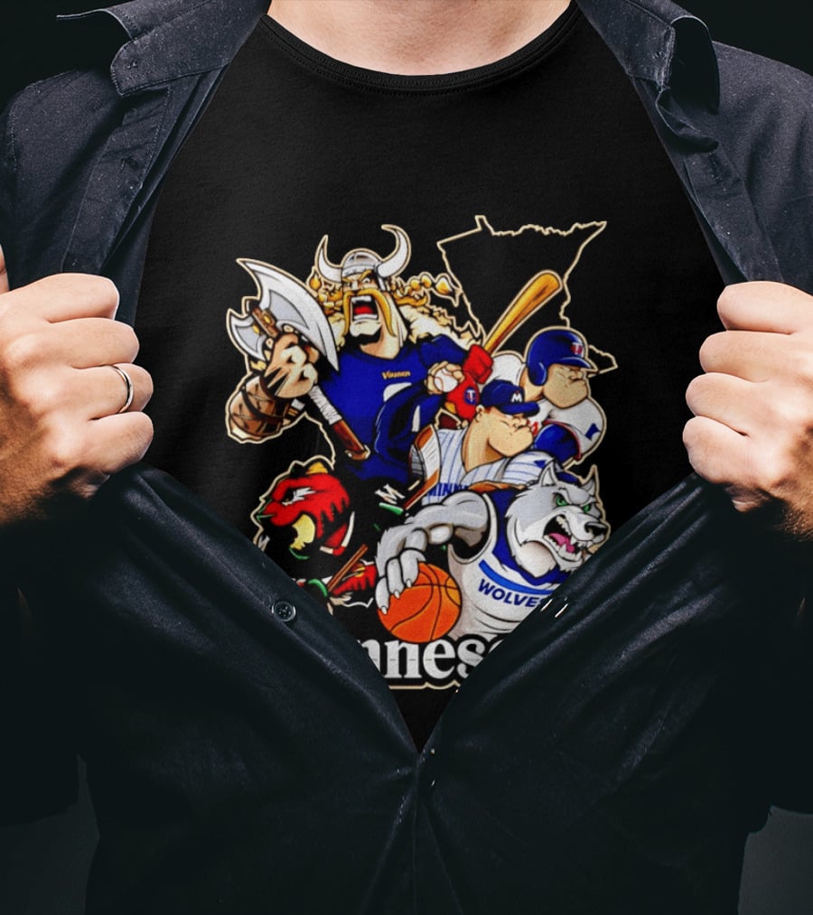 Minnesota Vikings Wild Twins Timberwolves Characters Collage T-Shirt