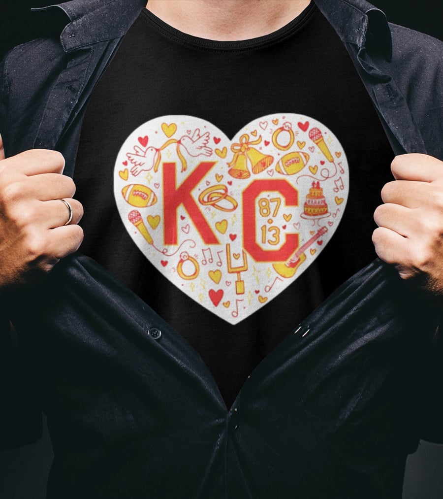 KC 87 13 Heart With Football Rings Music Bells Cake And Guitar T-Shirt