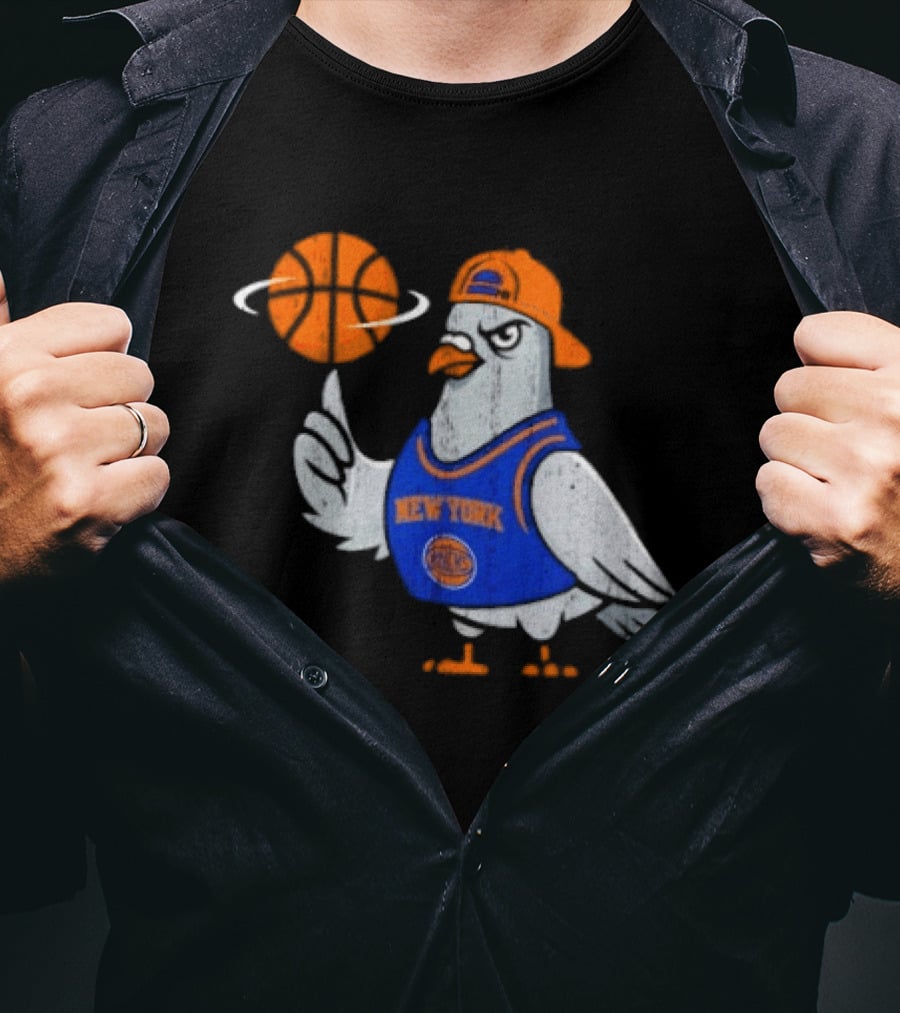 New York Knicks Pigeon Basketball Spin T-Shirt