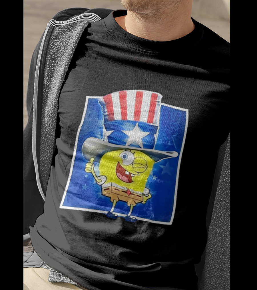 Sponge Thumbs Up American Flag USA Stars And Stripes Hat T-Shirt