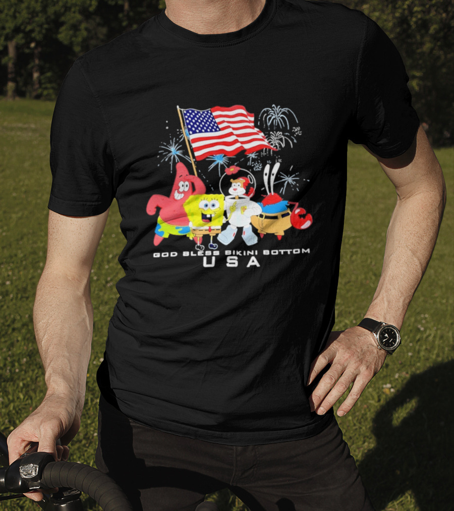 God Bless Bikini Bottom USA Sponge 4th Of July Celebration T-Shirt