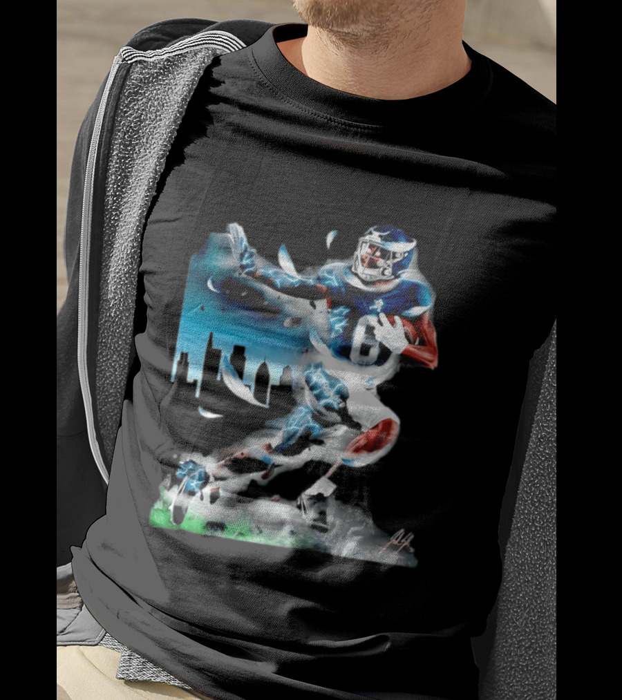 Philadelphia Eagles Devonta Smith Slim Reaper Skyline Dynamic Football Action T-Shirt