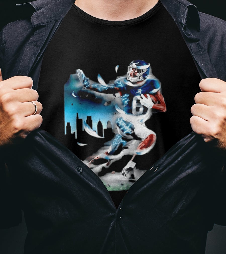 Philadelphia Eagles Devonta Smith Slim Reaper Skyline Dynamic Football Action T-Shirt