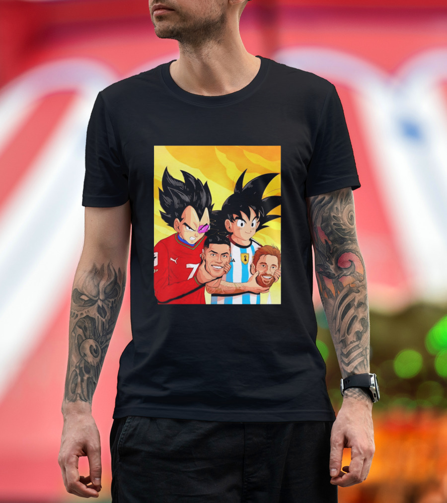 Vegeta And Goku With Ronaldo 7 And Messi Argentina Heads T-Shirt