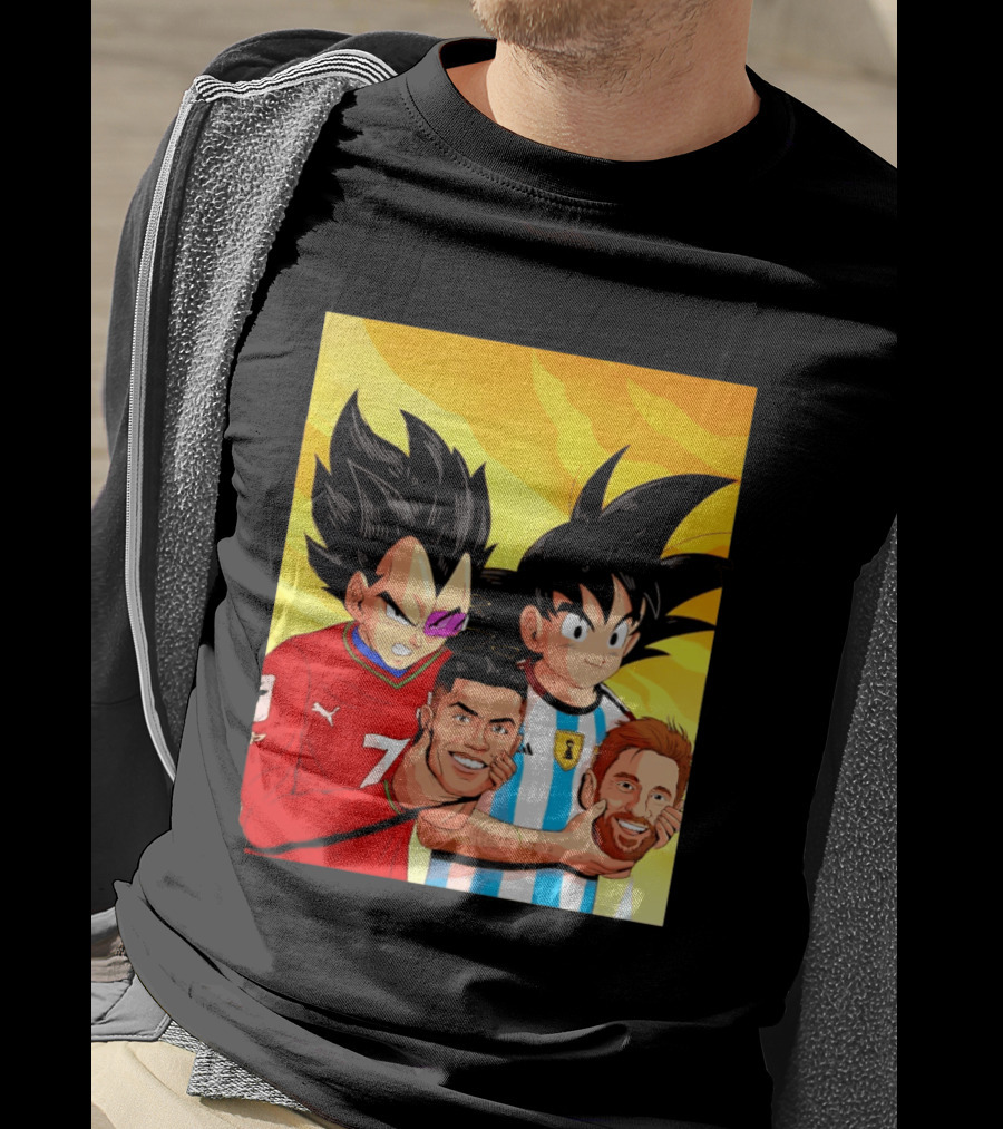 Vegeta And Goku With Ronaldo 7 And Messi Argentina Heads T-Shirt