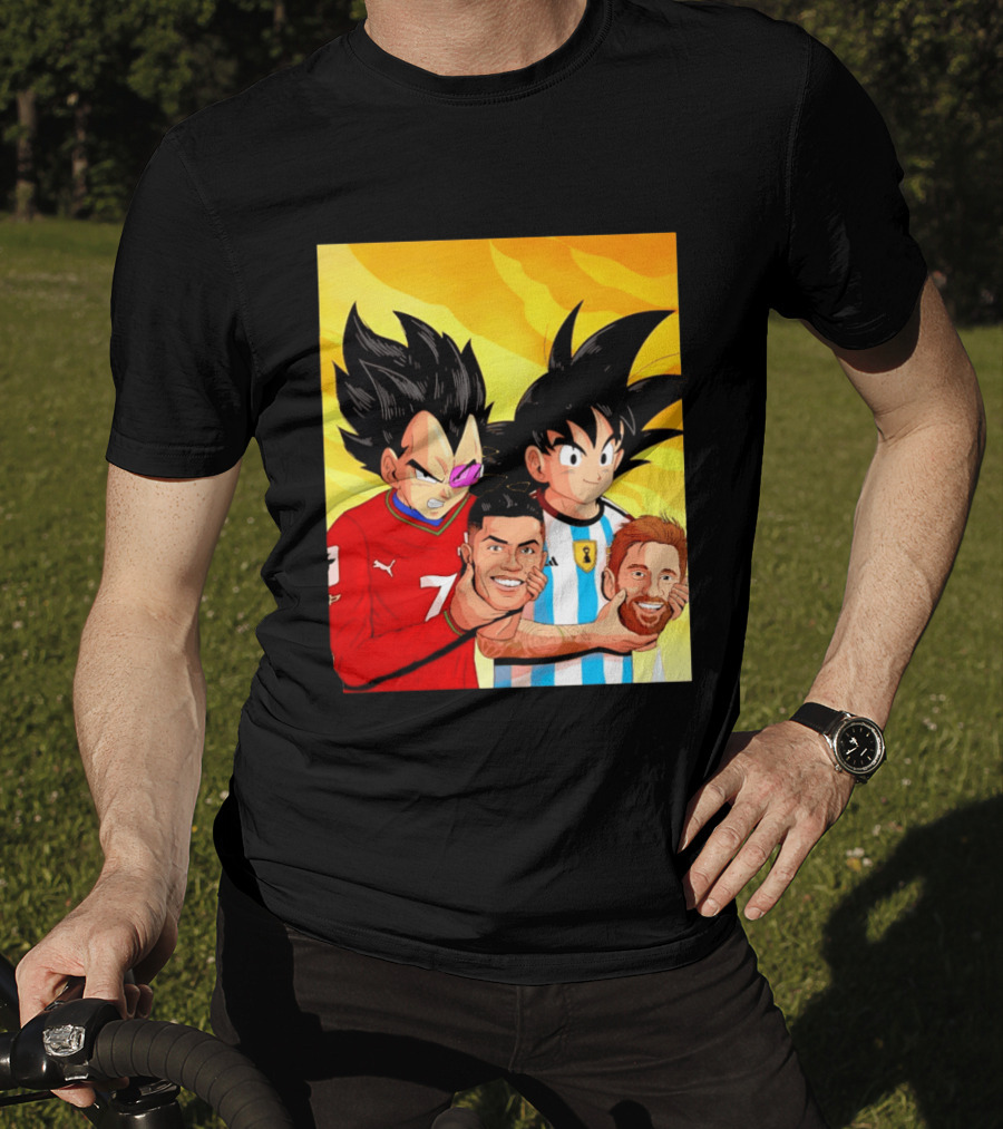 Vegeta And Goku With Ronaldo 7 And Messi Argentina Heads T-Shirt