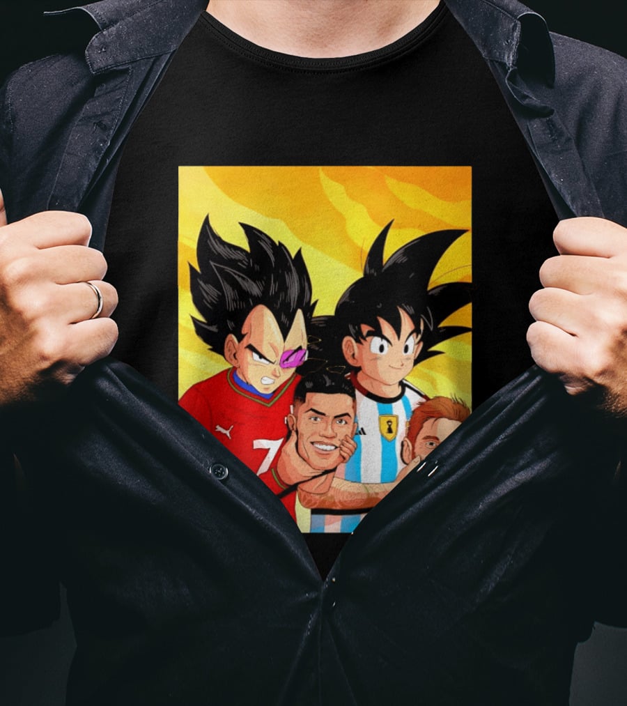 Vegeta And Goku With Ronaldo 7 And Messi Argentina Heads T-Shirt