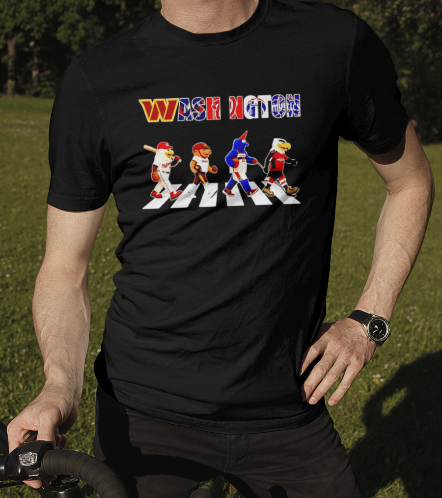 Washington Nationals Wizards Capitals Mystics Mascots Walking Across Abbey Road Mashup T-Shirt