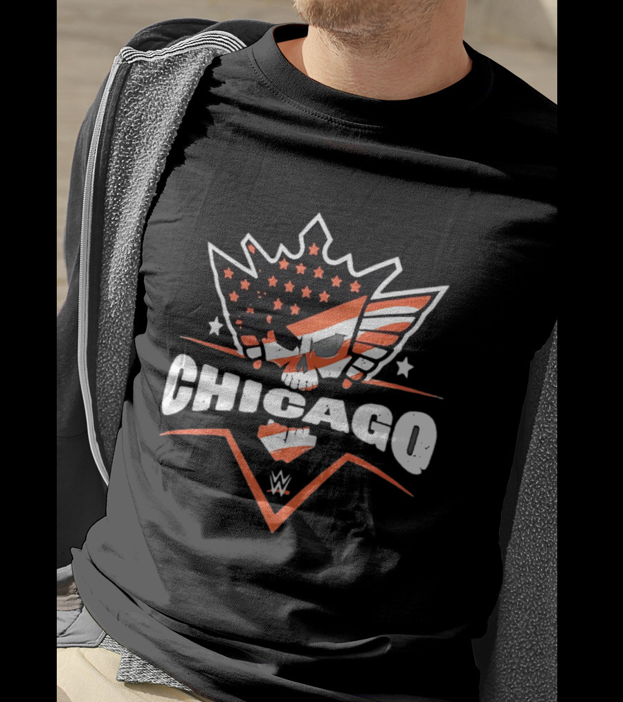 Chicago WWE American Flag Skull Stars Stripes T-Shirt