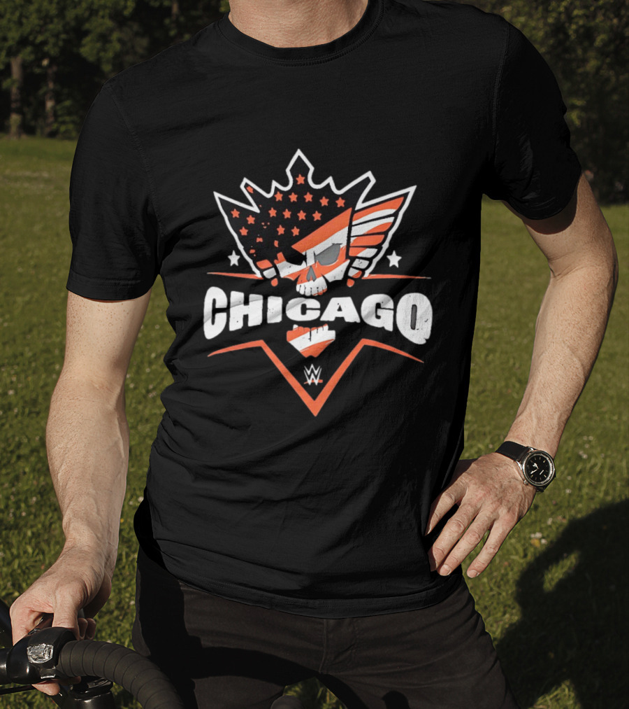 Chicago WWE American Flag Skull Stars Stripes T-Shirt