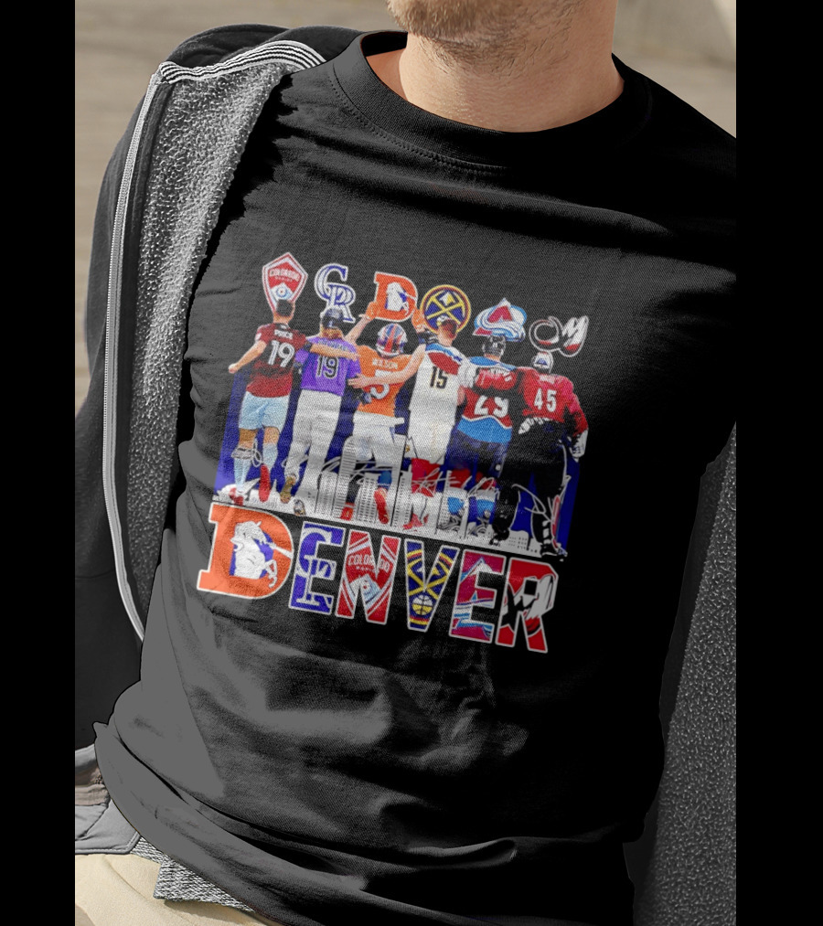 Denver Colorado Sports Collage With Price Wilson Skyline And Team Logos T-Shirt