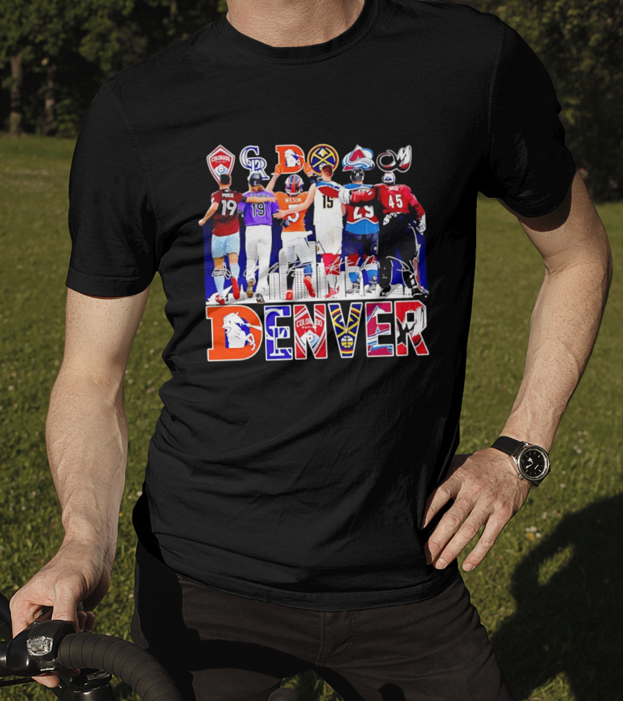 Denver Colorado Sports Collage With Price Wilson Skyline And Team Logos T-Shirt