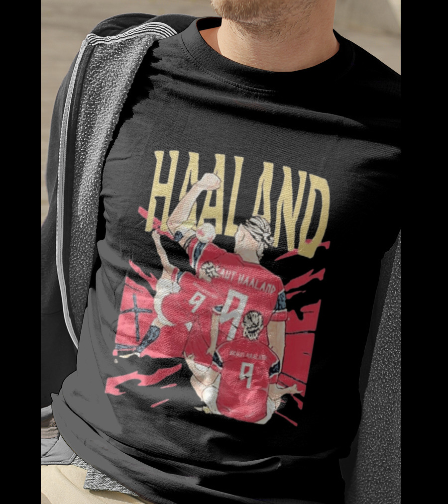 Haaland Cartoon Celebrating Norway Football Number 9 T-Shirt