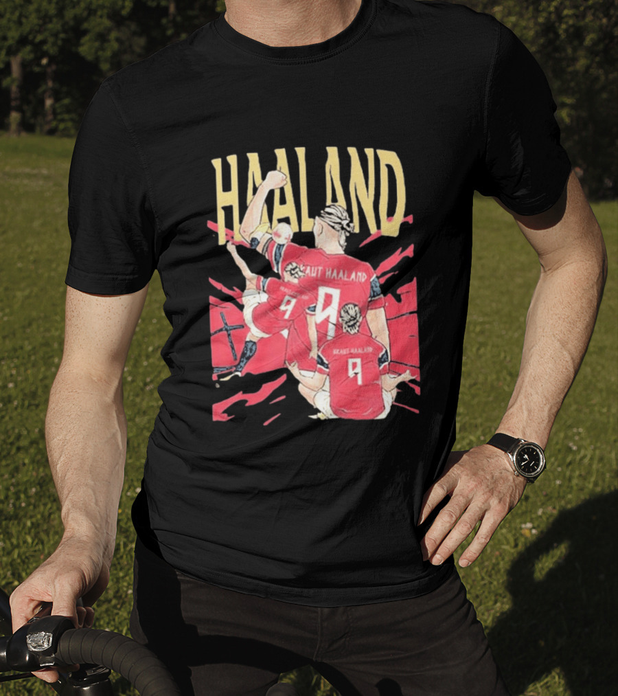 Haaland Cartoon Celebrating Norway Football Number 9 T-Shirt