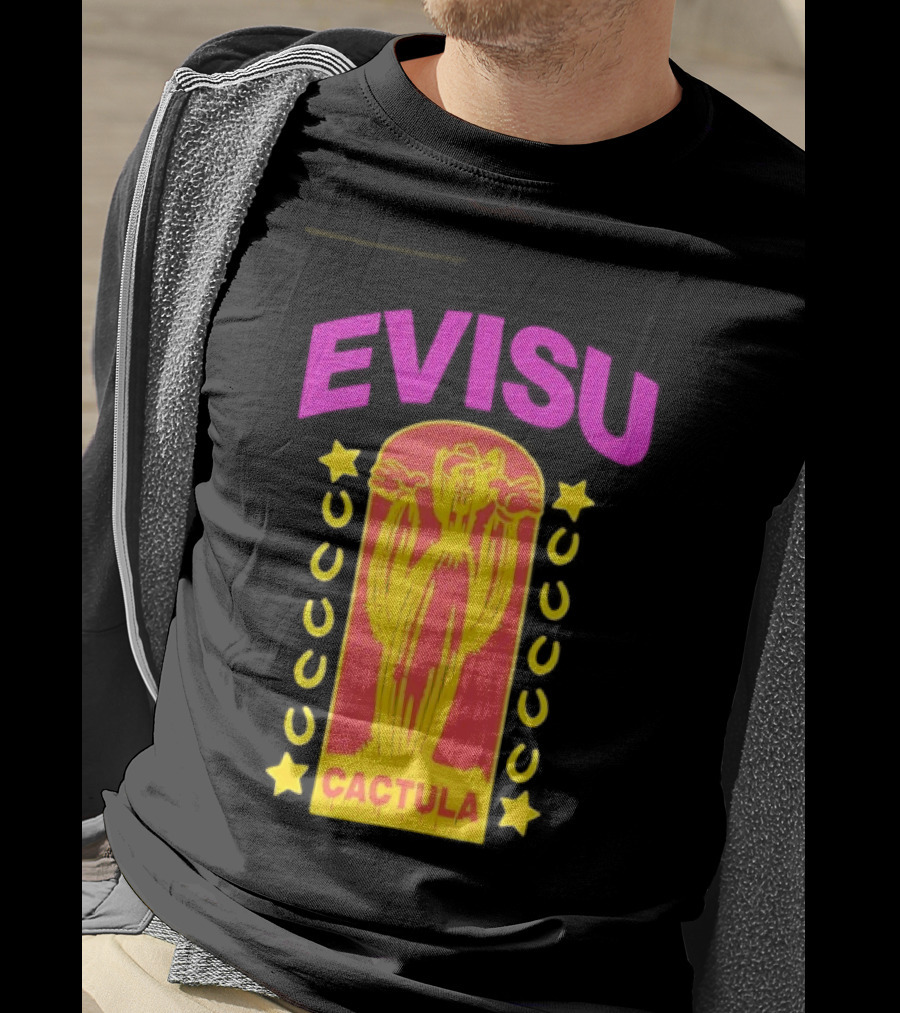 Evisu Cactula Cactus Star And Crescent Yellow Pink T-Shirt
