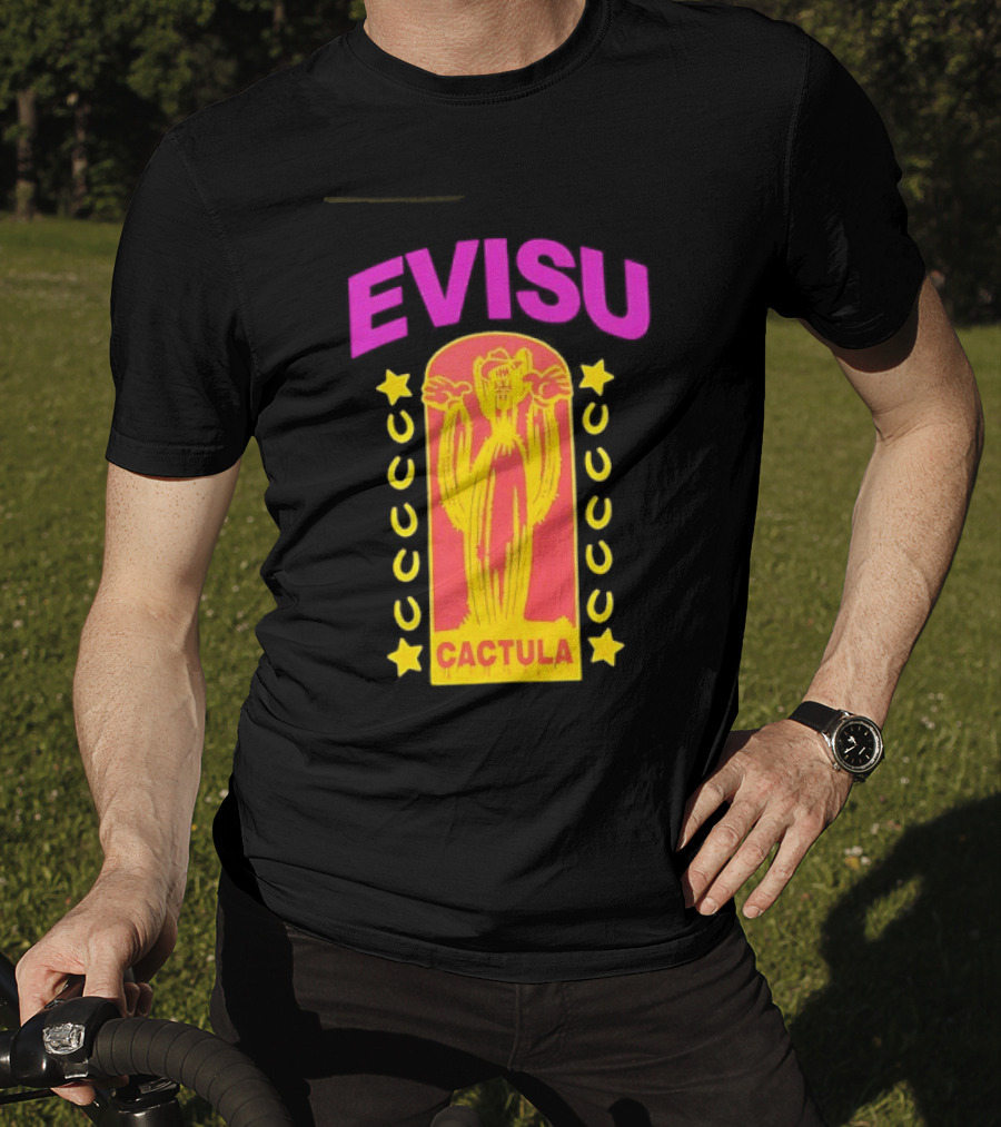 Evisu Cactula Cactus Star And Crescent Yellow Pink T-Shirt