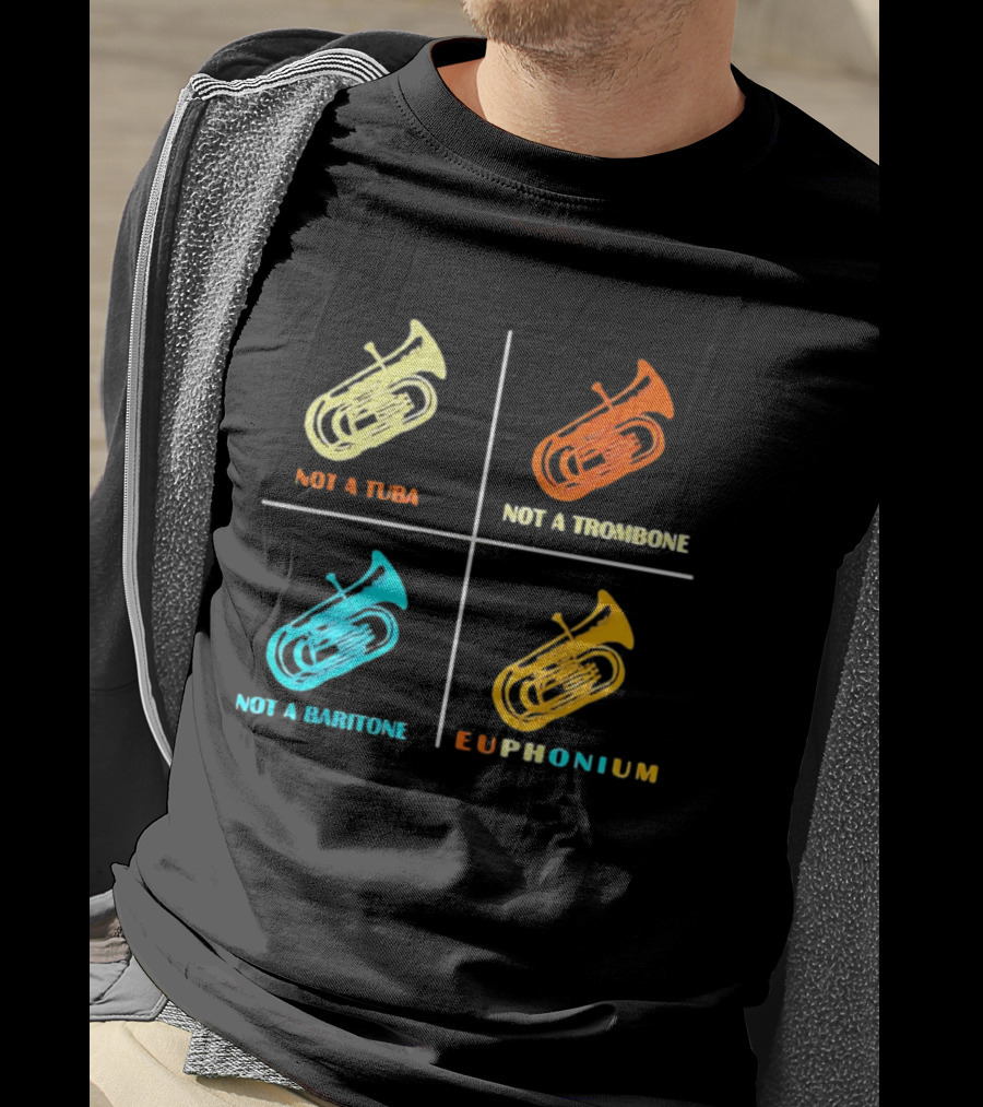 Not A Tuba Not A Trombone Not A Baritone Euphonium Colorful Instrument Grid T-Shirt