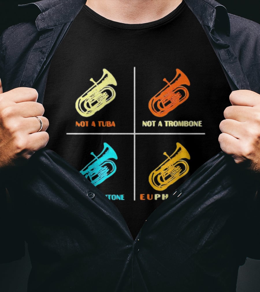 Not A Tuba Not A Trombone Not A Baritone Euphonium Colorful Instrument Grid T-Shirt