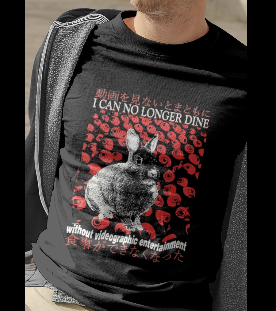 I Can No Longer Dine Without Videographic Entertainment Rabbit Surrounded By Red Roses T-Shirt