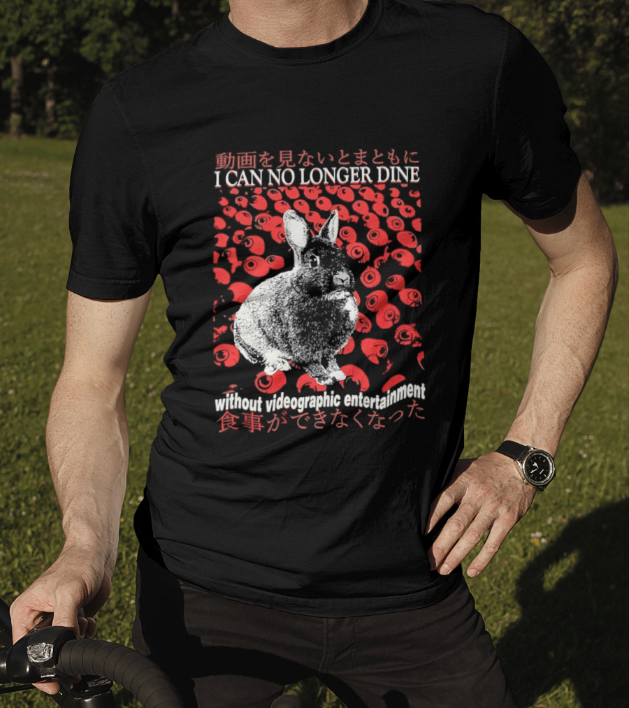I Can No Longer Dine Without Videographic Entertainment Rabbit Surrounded By Red Roses T-Shirt