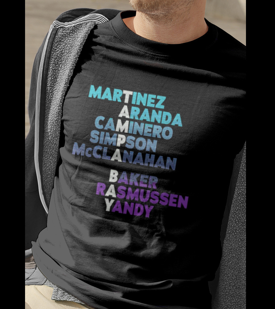 Tampa Bay Baseball 2026 Names Martinez Aranda Caminero Simpson McClanahan Baker Rasmussen Yandy T-Shirt