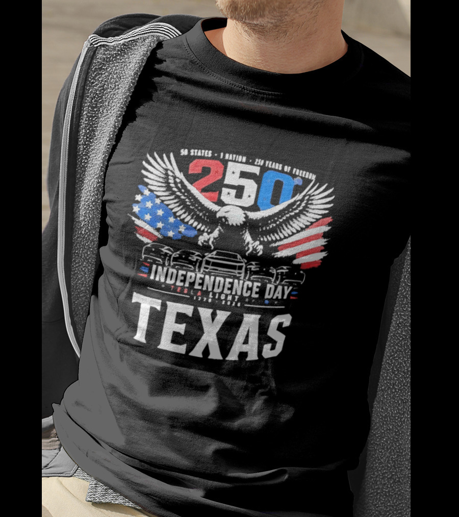 Texas 250 Independence Day Tesla Light Show 1776 2026 Eagle USA Flag T-Shirt