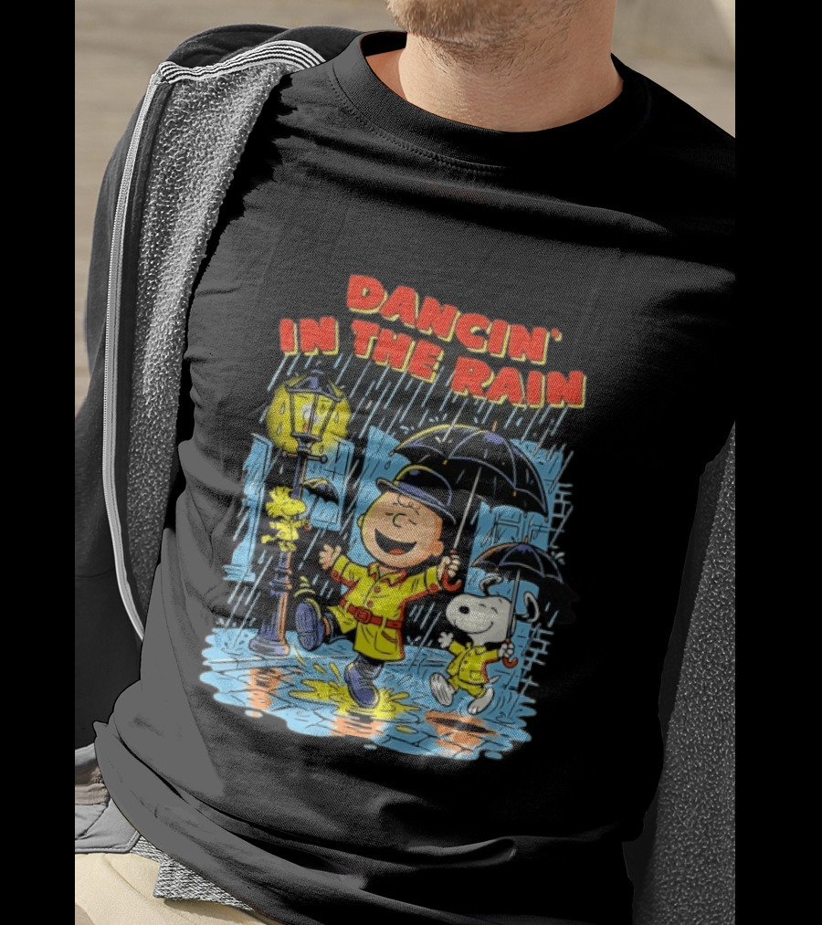 Peanuts Dancin' In The Rain Snoopy Charlie Brown Woodstock T-Shirt