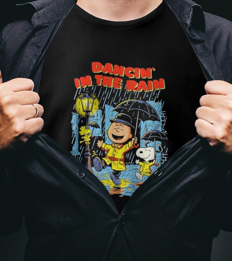 Peanuts Dancin' In The Rain Snoopy Charlie Brown Woodstock T-Shirt
