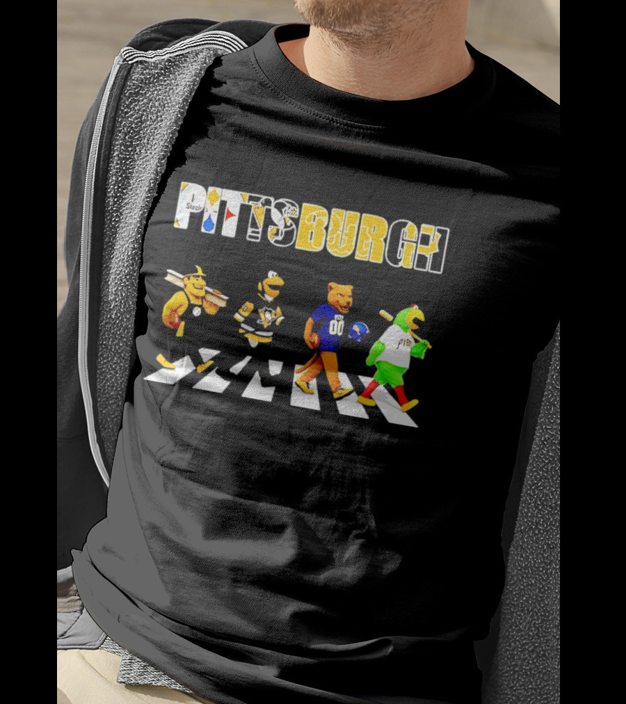 Pittsburgh Steelers Penguins Pitt Panthers Pirates Characters Abbey Road Walk T-Shirt