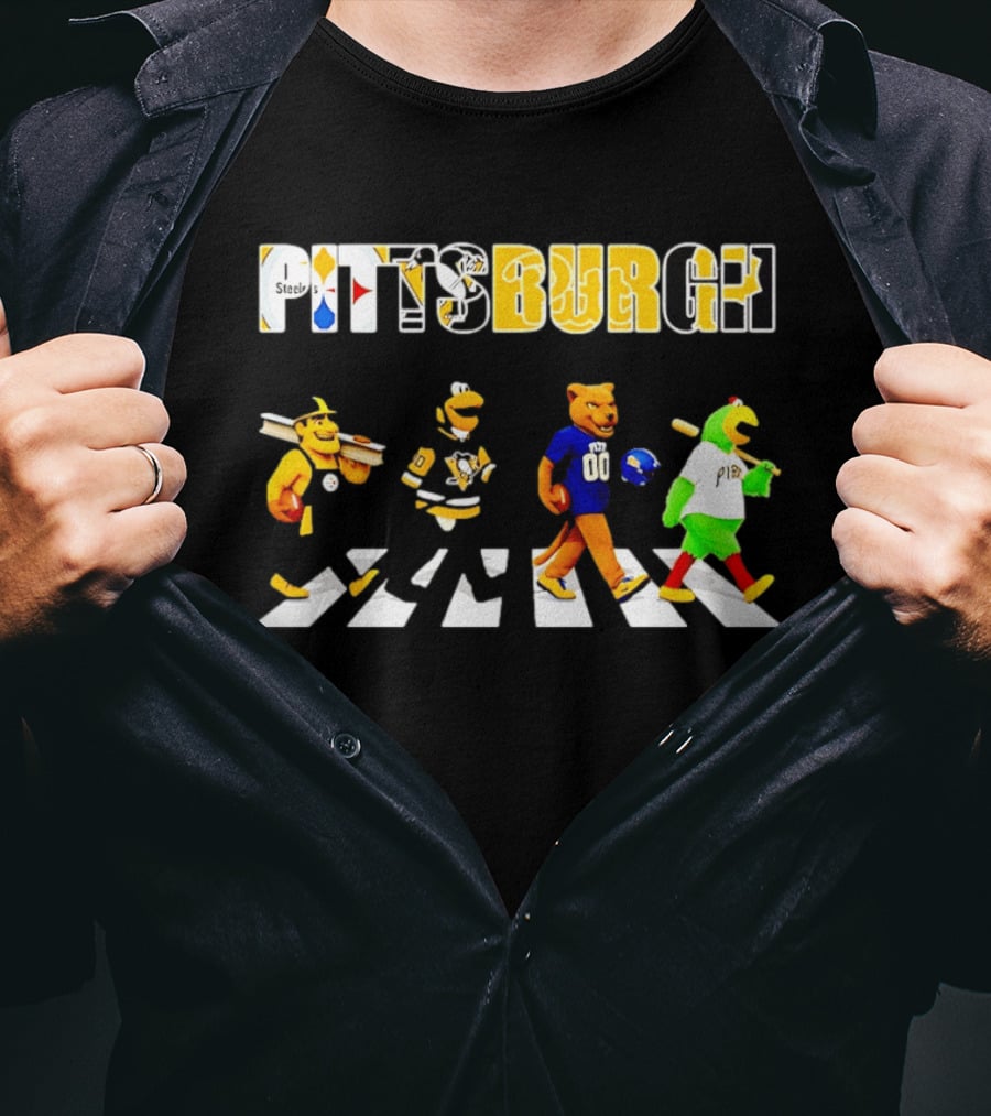 Pittsburgh Steelers Penguins Pitt Panthers Pirates Characters Abbey Road Walk T-Shirt