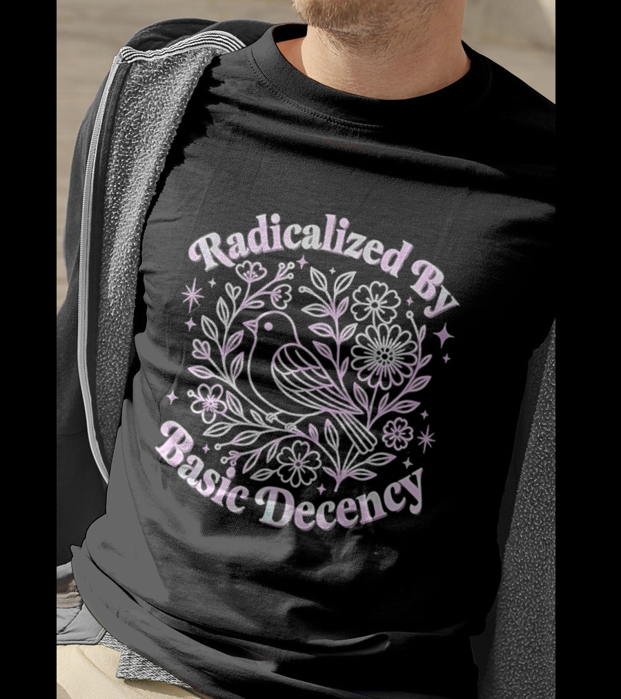 Radicalized By Basic Decency Bird Floral Motif T-Shirt