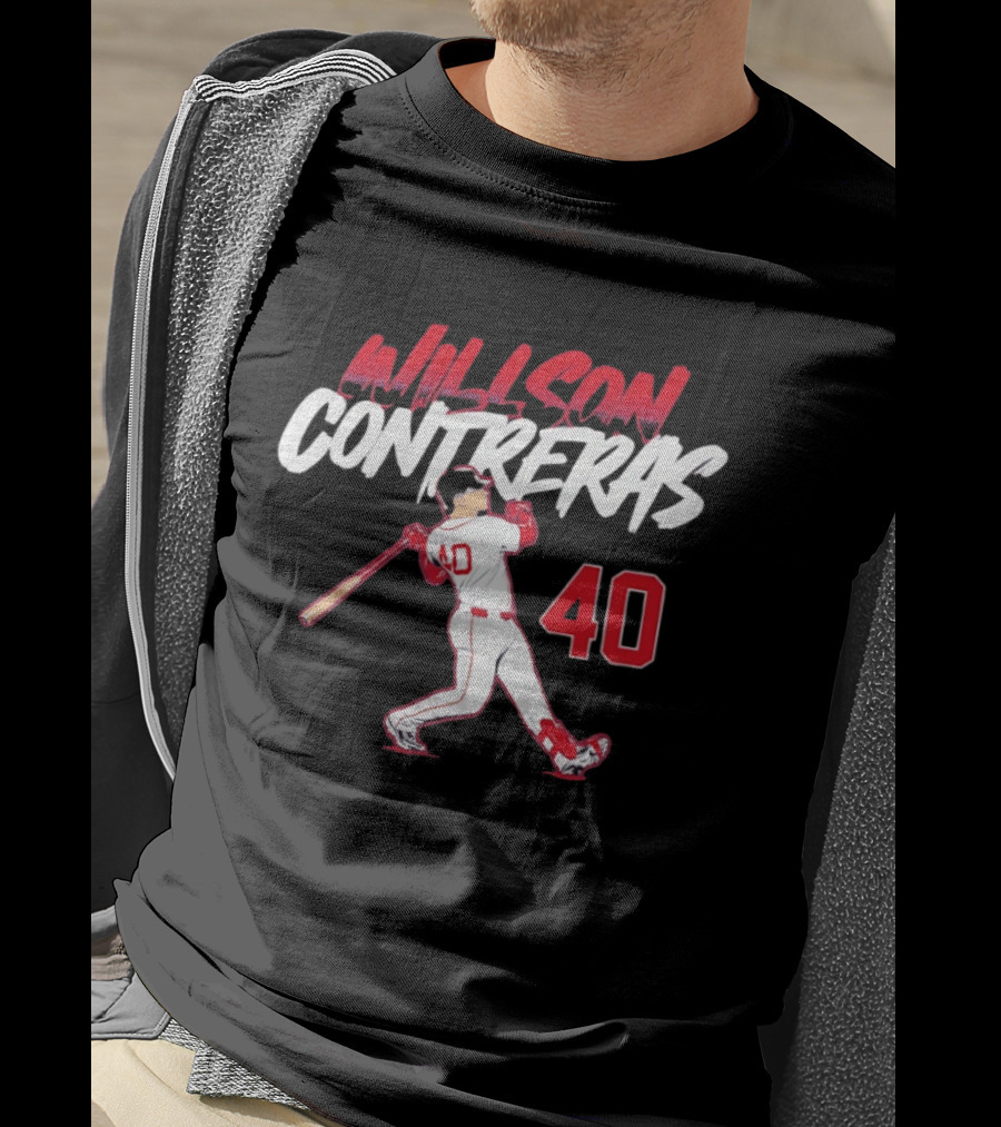 Willson Contreras 40 Boston Red Sox Slugger Swing Baseball Number T-Shirt